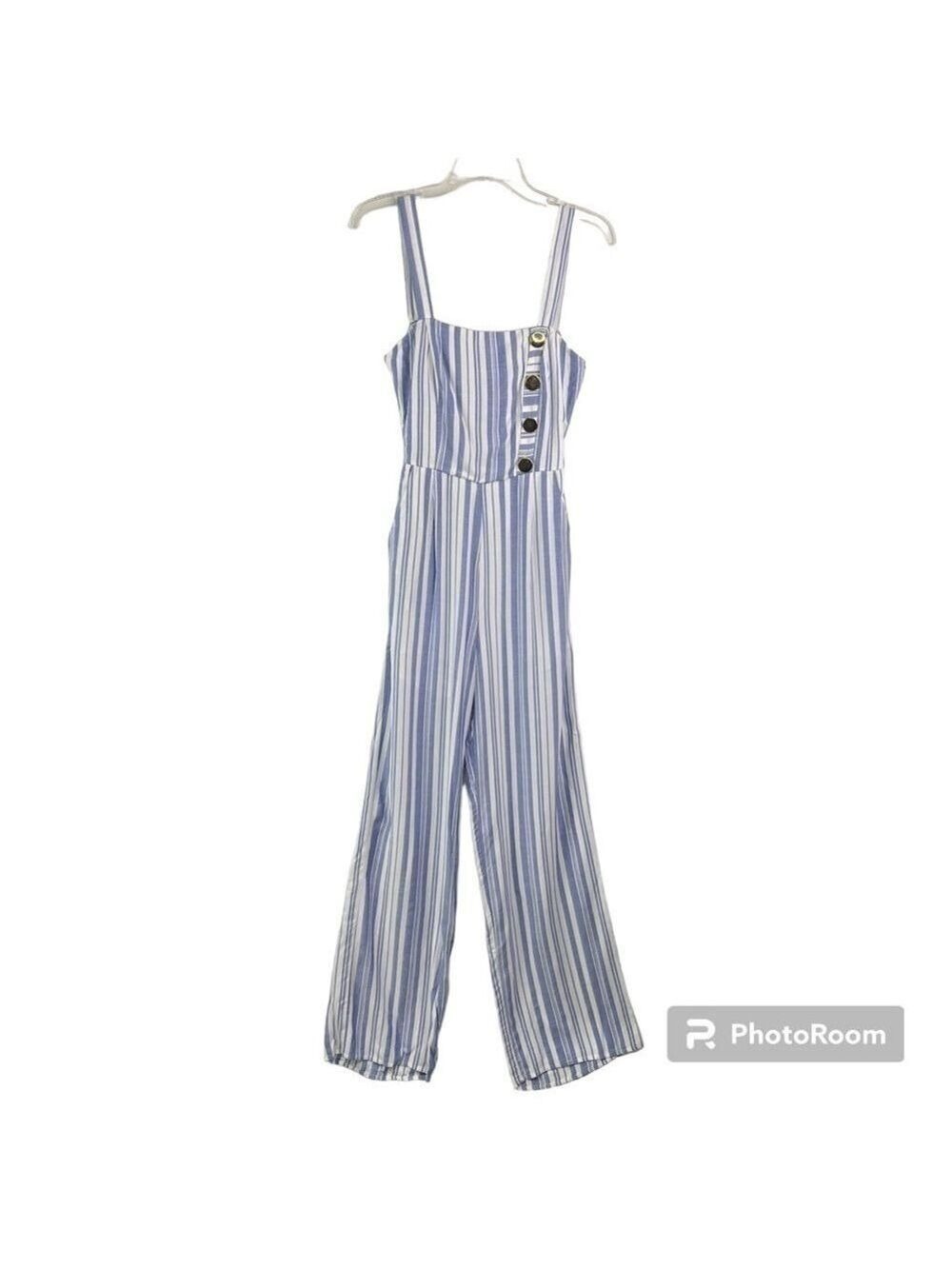 New-shop17 Purple White Vertical Striped, Tie back, Lined, Wide Leg Jump Suit SM